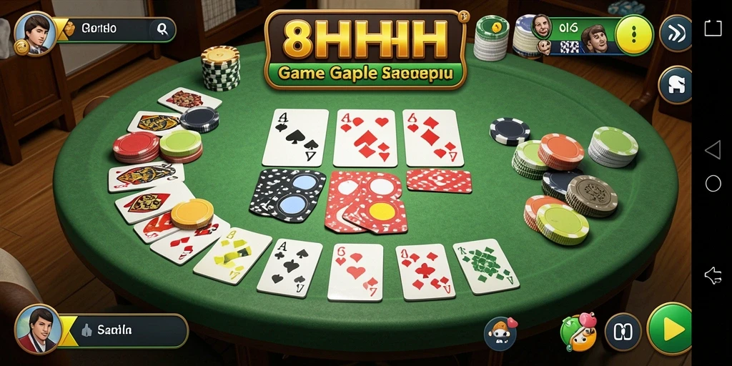Screenshot gameplay 8HHH menampilkan permainan Gaple yang seru.