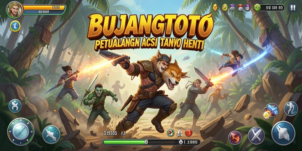 Screenshot gameplay dari <strong>BUJANGTOTO</strong> menunjukkan aksi mendebarkan dan pertarungan seru.